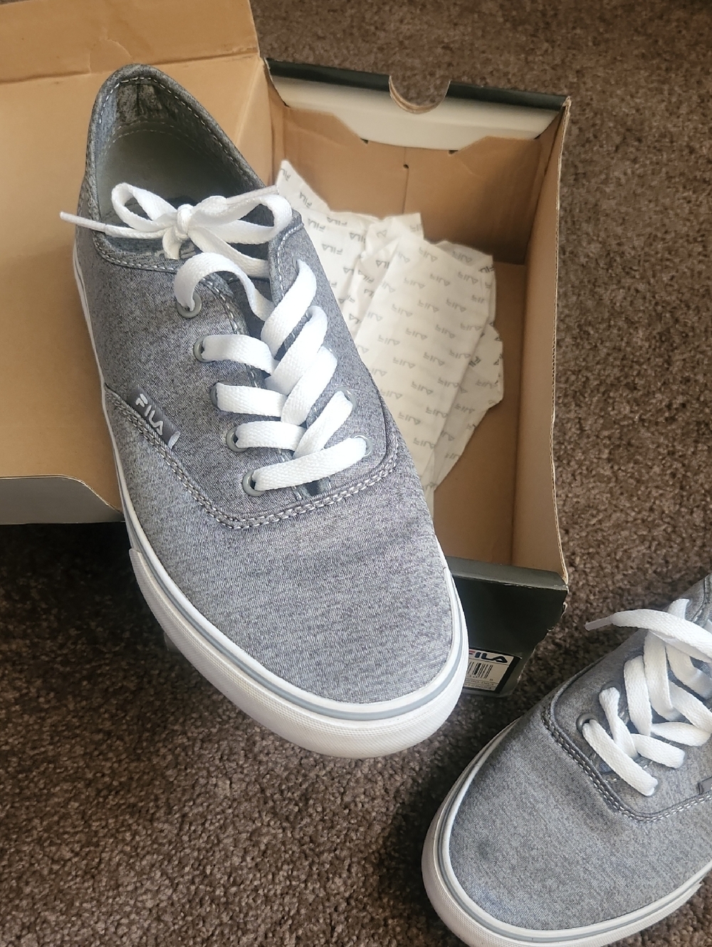 FILA Grey Canvas Low-Top Sneakers with White Laces
